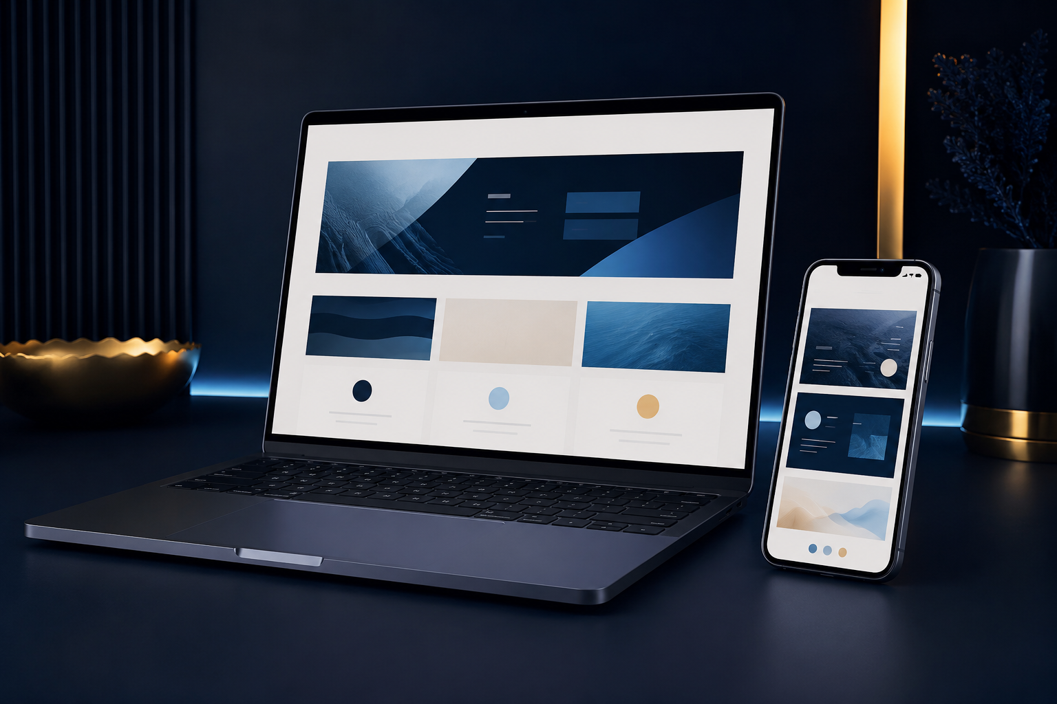 Laptop and smartphone showing modern business website designs